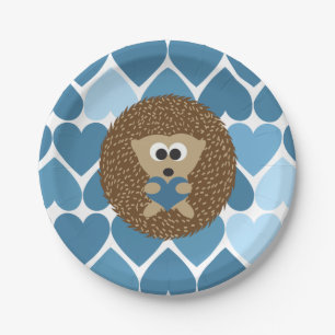 Plato De Papel Hedgeogs y Corazones Azules