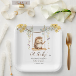 Plato De Papel Hegehog floral de primavera Oh Baby Shower