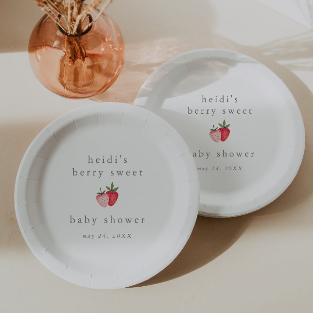 Plato De Papel HEIDI Berry Rosa Dulce Fresa Chica Beber Ducha (HEIDI Pink Berry Sweet Strawberry Girl Baby Shower Paper Plates)