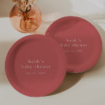 Plato De Papel HEIDI Summer Red Boho Baby Shower moderno y sencil<br><div class="desc">Este boho rojo de verano moderno y sencillo plato de papel para bebé de la colección Heidi es perfecto para una simple ducha para bebés. El diseño rojo fresa presenta una moderna tipografía boho sin adornos con un estilo minimalista único. Personalice sus placas de ducha de bebé con el nombre...</div>