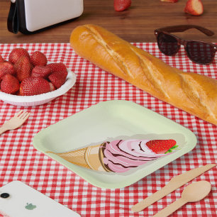 Plato De Papel Helado Con Fresa