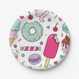 Plato De Papel Helado con Sprinkles y Tarta de Cumpleaños