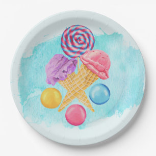 Plato De Papel Helado Cream Lollipop y Candy