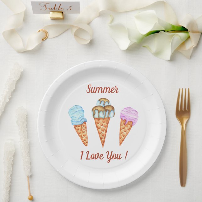 Plato De Papel Helado Cream Te Amo Un Verano Agradable (Boda)