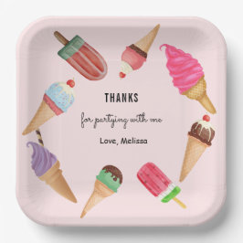 Plato De Papel Helado Crema Popsicles Fiesta rosa