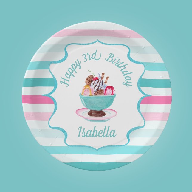 Plato De Papel Helado de Acuarela Cumpleaños Sundae  (Subido por el creador)