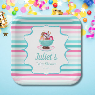 Plato De Papel Helado de Acuarela Sundae Baby Shower