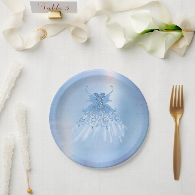 Plato De Papel Helado de ala de hadas | Frost Blue Irish Sheen (Boda)