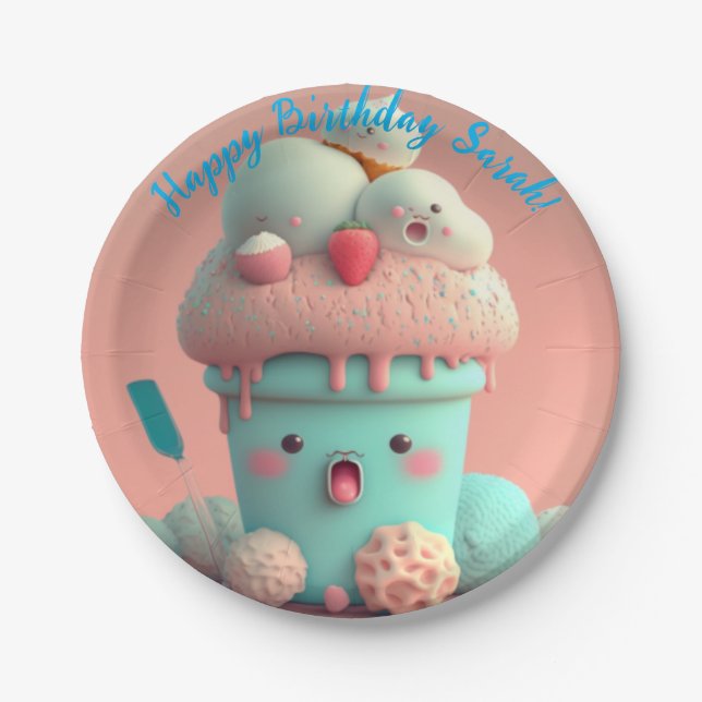 Plato De Papel Helado de Kawaii (Anverso)