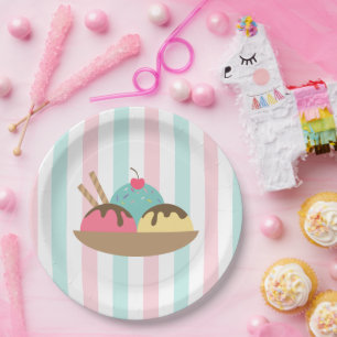 Plato De Papel Helado de Rayas de Pastel Domingo Social de Helado