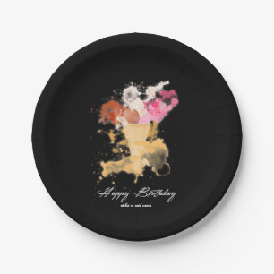 Plato De Papel Helado del cumpleaños de la salpicadura de la