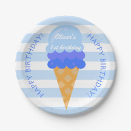 Plato De Papel Helado dulce primer cumpleaños fiesta niño azul