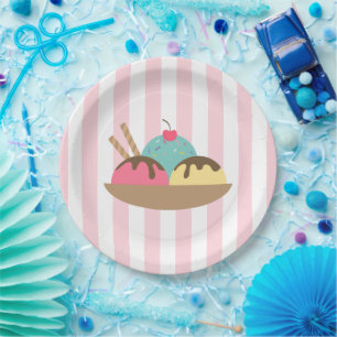 Plato De Papel Helado Sundae Rayado