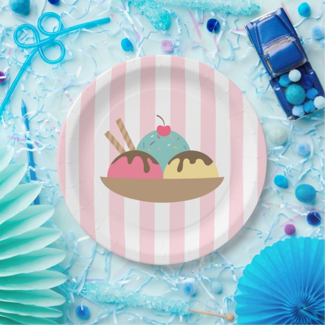 Plato De Papel Helado Sundae Rayado (Fiesta)
