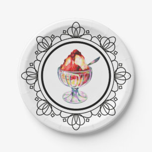Plato De Papel helado vintage sundae rojo blanco negro