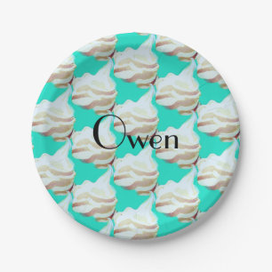 Plato De Papel Helado vintage turquesa y blanco