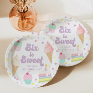 Plato De Papel Helado y pastel 6 es dulce 6 cumpleaños