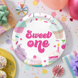 Plato De Papel Helado y pastel Dulce Uno cumpleaños 1