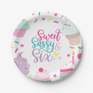 Plato De Papel Helado y pastel dulce y descarado cumpleaños 6