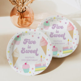 Plato De Papel Helado y pastel Five es dulce cumpleaños 5