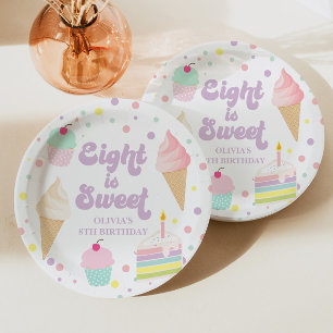 Plato De Papel Helado y pastel ocho es dulce cumpleaños 8