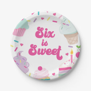 Plato De Papel Helado y pastel seis es dulce cumpleaños 6