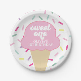 Plato De Papel Helado y Purpurina Cumpleaños 1 Dulce Uno Pap