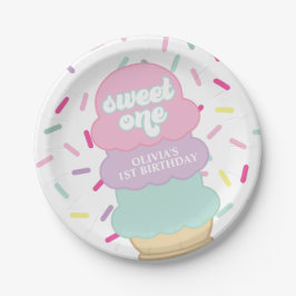 Plato De Papel Helado y Purpurina Cumpleaños 1 Dulce Uno Pap