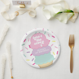 Plato De Papel Helado y Purpurina Querido Cumpleaños número 1