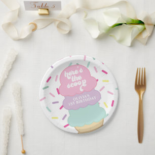 Plato De Papel Helado y Purpurina Querido Cumpleaños número 1