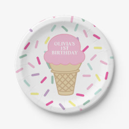 Plato De Papel Helado y Purpurina Querido Cumpleaños número 1
