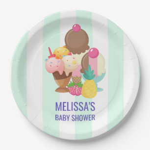 Plato De Papel Helados de crema de hielo con Baby Shower Sprinkle