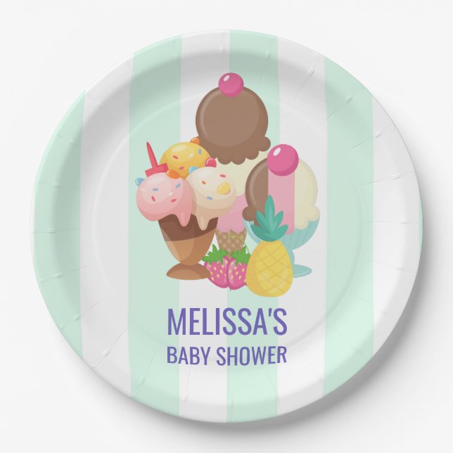 Plato De Papel Helados de crema de hielo con Baby Shower Sprinkle (Anverso)