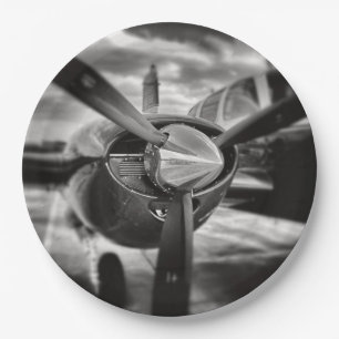 Plato De Papel Hélice de avión en blanco y negro