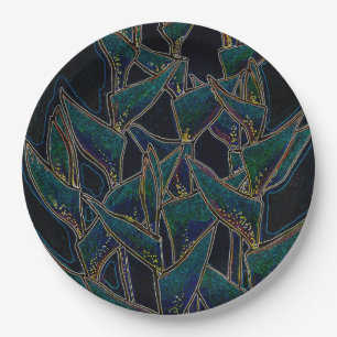 Plato De Papel Heliconia Rostrata Flores Tropicales Floral Negro