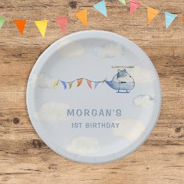 Plato De Papel Helicóptero acuarela Lobo primer cumpleaños