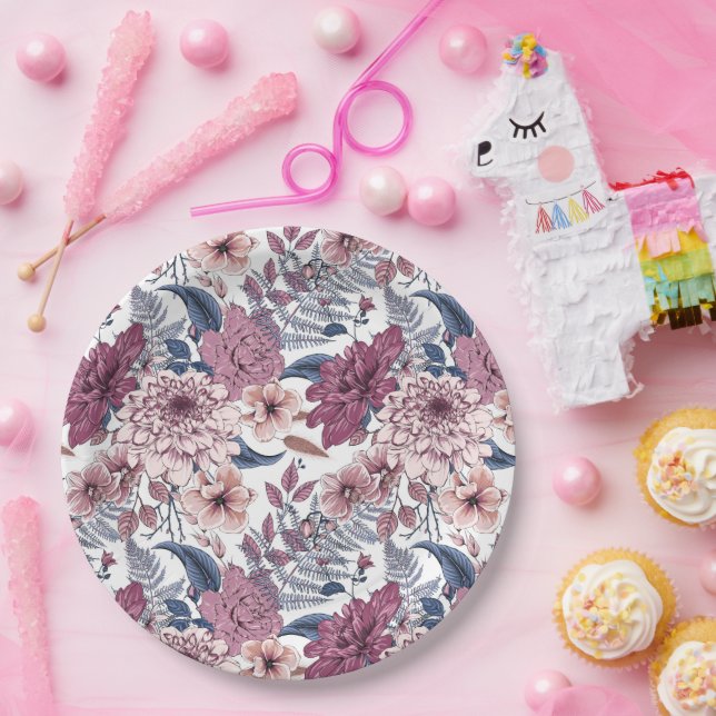 Plato De Papel Helicópteros púrpuras rosadas de la pizarra azul (Fiesta)