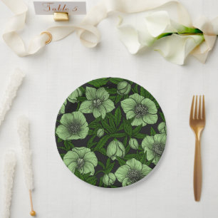 Plato De Papel Hellebores blancos con hojas