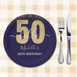 Plato De Papel Hello 50! -Elegant 50th Birthday with Gold glitter