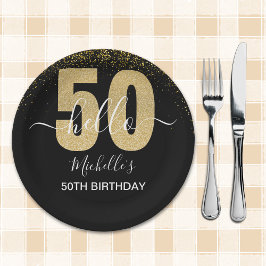 Plato De Papel Hello 50! -Elegant 50th Birthday with Gold glitter