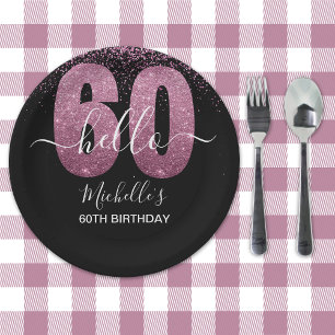 Plato De Papel Hello 60! - Elegant 60th Birthday Woman