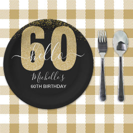 Plato De Papel Hello 60! - Elegant 60th Birthday Woman Gold