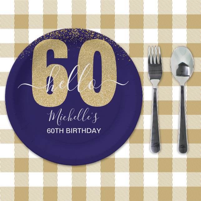 Plato De Papel Hello 60! - Elegant 60th Birthday Woman Gold  (Subido por el creador)