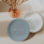 Plato De Papel Hello Baby Blue Script Minimalista Baby Shower<br><div class="desc">¡Siempre agregamos nuevos diseños semanalmente!</div>