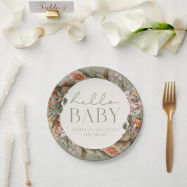 Plato De Papel HELLO BABY | Boho Sage botánico