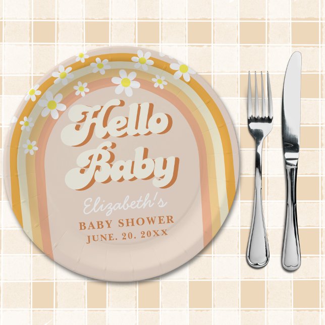 Plato De Papel Hello Baby Cute Groovy Baby Shower (Subido por el creador)
