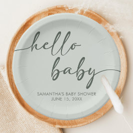 Plato De Papel Hello Baby Minimalist Baby Shower