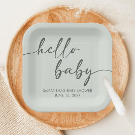 Plato De Papel Hello Baby Minimalist Baby Shower
