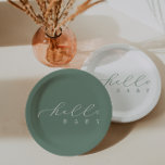 Plato De Papel Hello Baby Sage Script Minimalista Baby Shower<br><div class="desc">¡Siempre agregamos nuevos diseños semanalmente!</div>