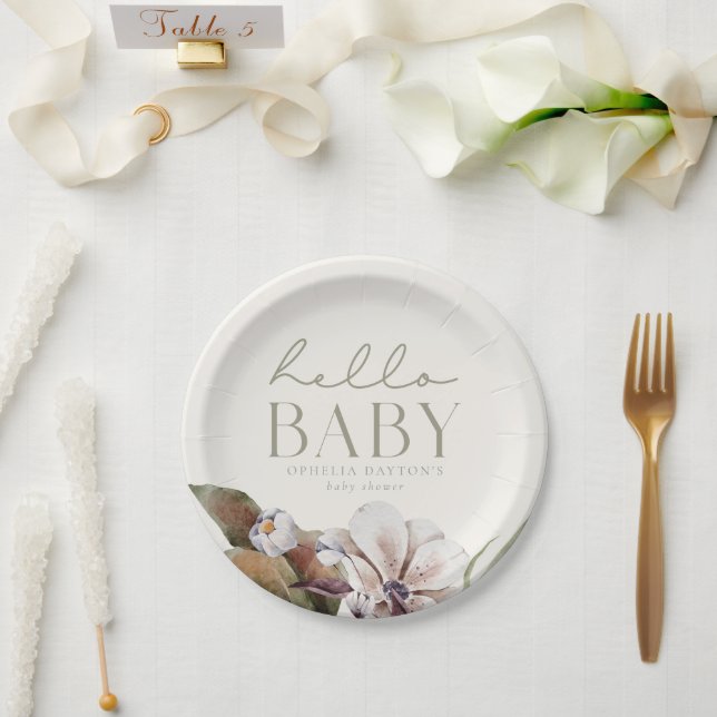 Plato De Papel HELLO BABY | Salto botánico y marfil de otoño (Boda)